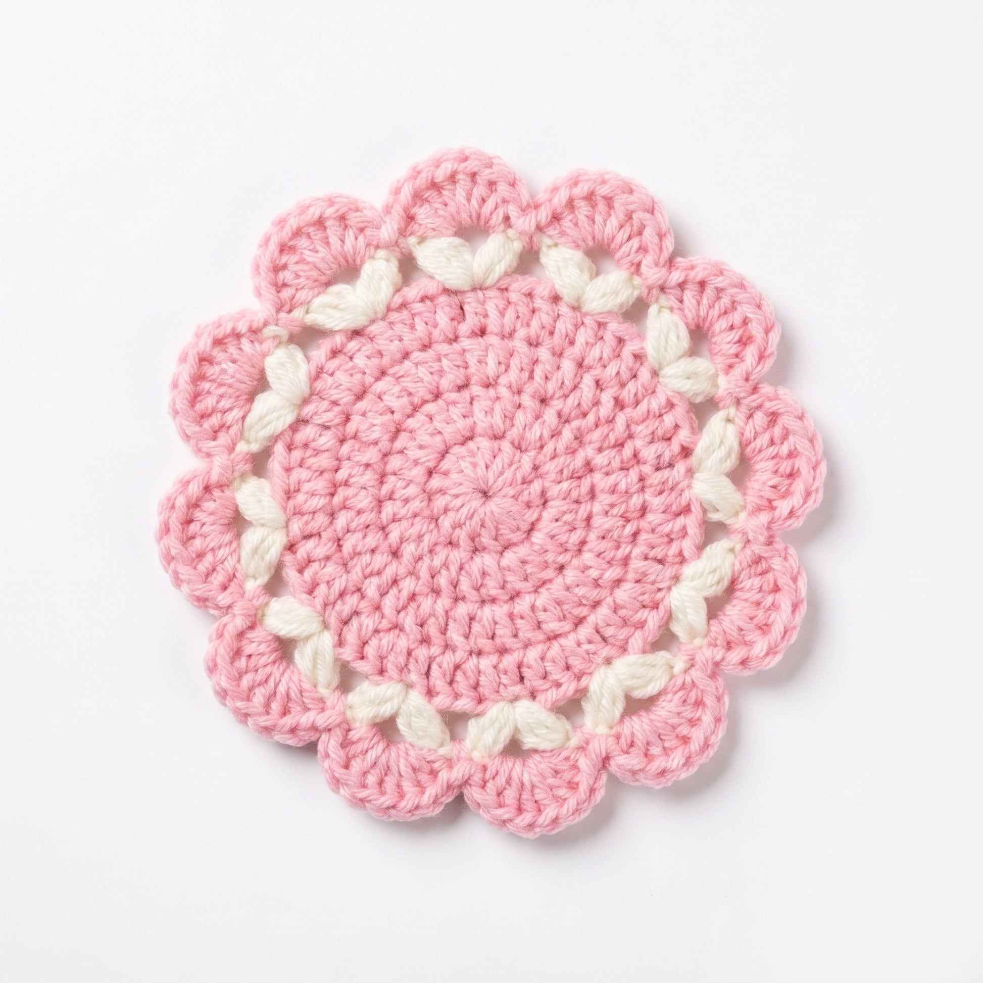 [BerryBow Canonical] BB-COS-FLR-PNK-03 | Hero | Pink Flame Crochet Coaster – Handmade by Berry Bow
