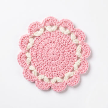 [BerryBow Canonical] BB-COS-FLR-PNK-03 | Hero | Pink Flame Crochet Coaster – Handmade by Berry Bow