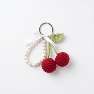 [BerryBow Canonical] BB-KC-BER-RED-01 | Hero | Cherry Pearl Crochet Keychain – Handmade by Berry Bow