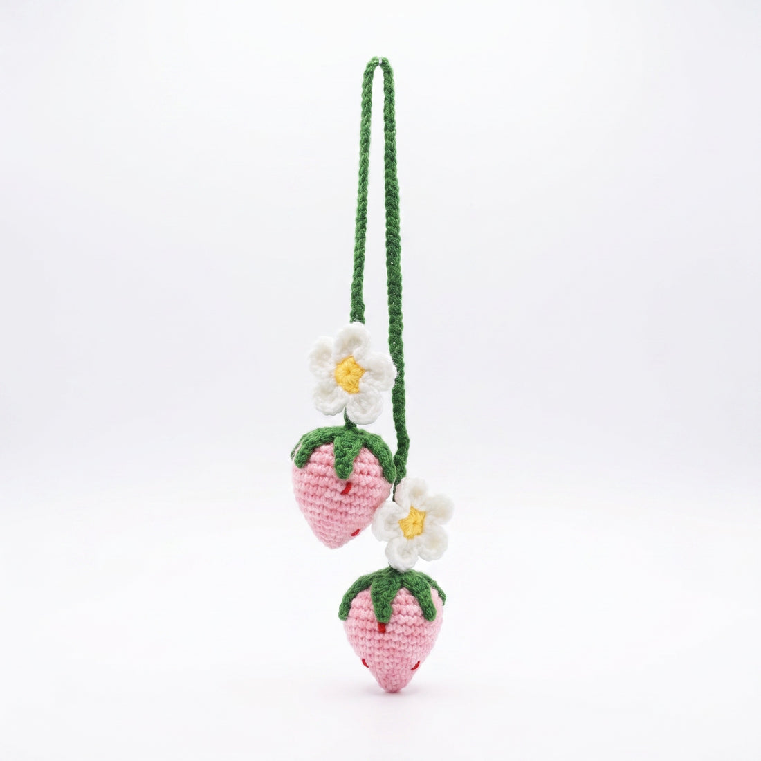 [BerryBow Canonical] BB-CHR-FRU-RED-01 | Hero | Strawberry Bloom Crochet Car Charm – Handmade by Berry Bow