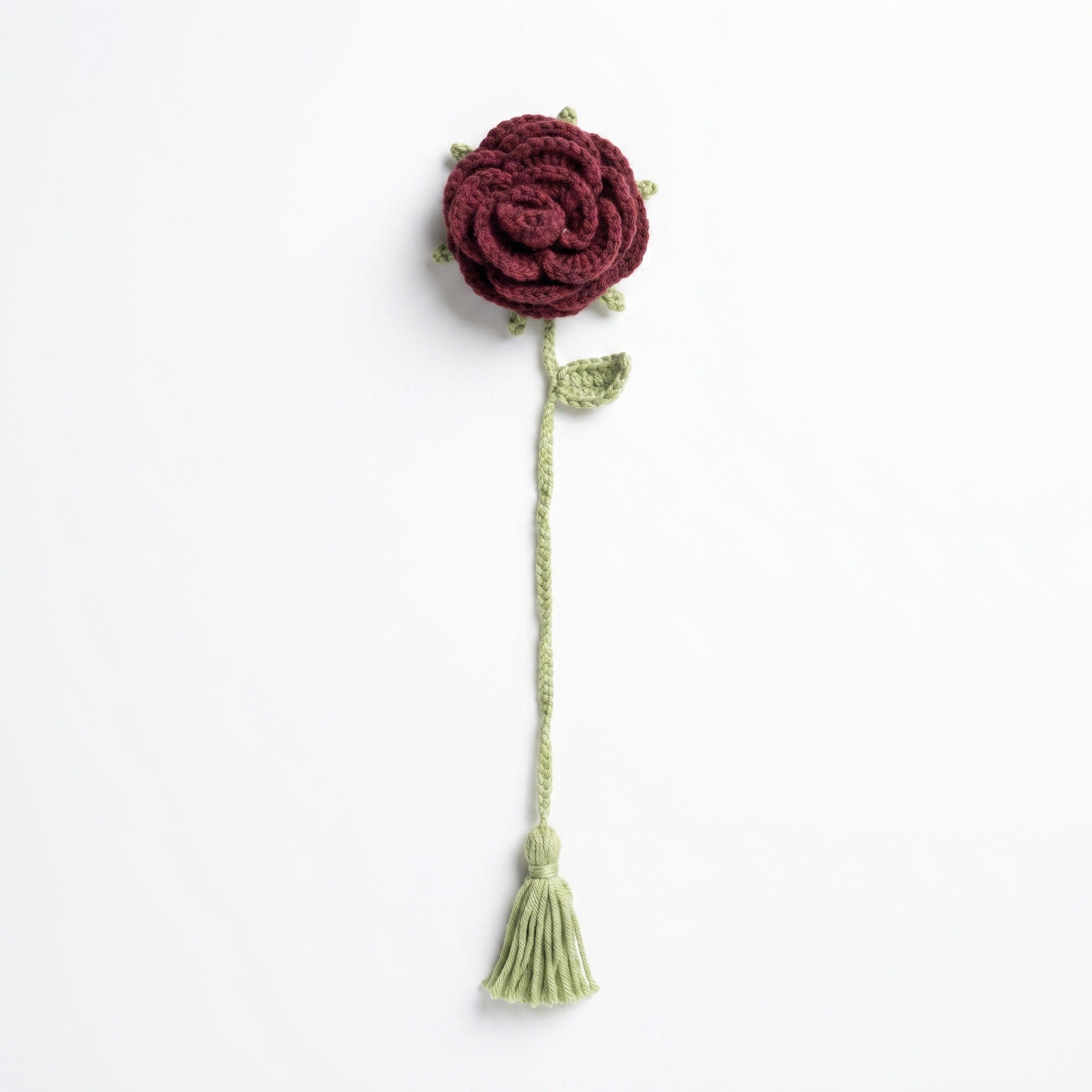 [BerryBow Canonical] BB-BM-ROS-BUR-01 | Hero | Burgundy Rose Crochet Bookmark – Handmade by Berry Bow