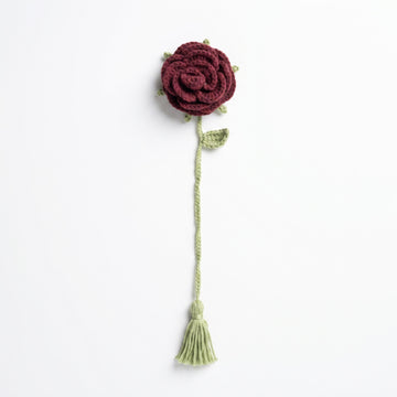 [BerryBow Canonical] BB-BM-ROS-BUR-01 | Hero | Burgundy Rose Crochet Bookmark – Handmade by Berry Bow