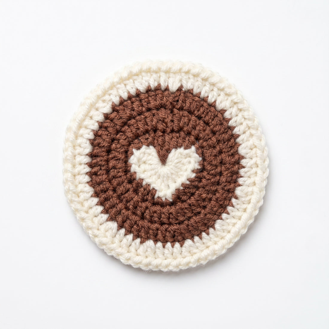 [BerryBow Canonical] BB-COS-NAT-BRN-01 | Hero | Coffee Heart Crochet Coaster – Handmade by Berry Bow