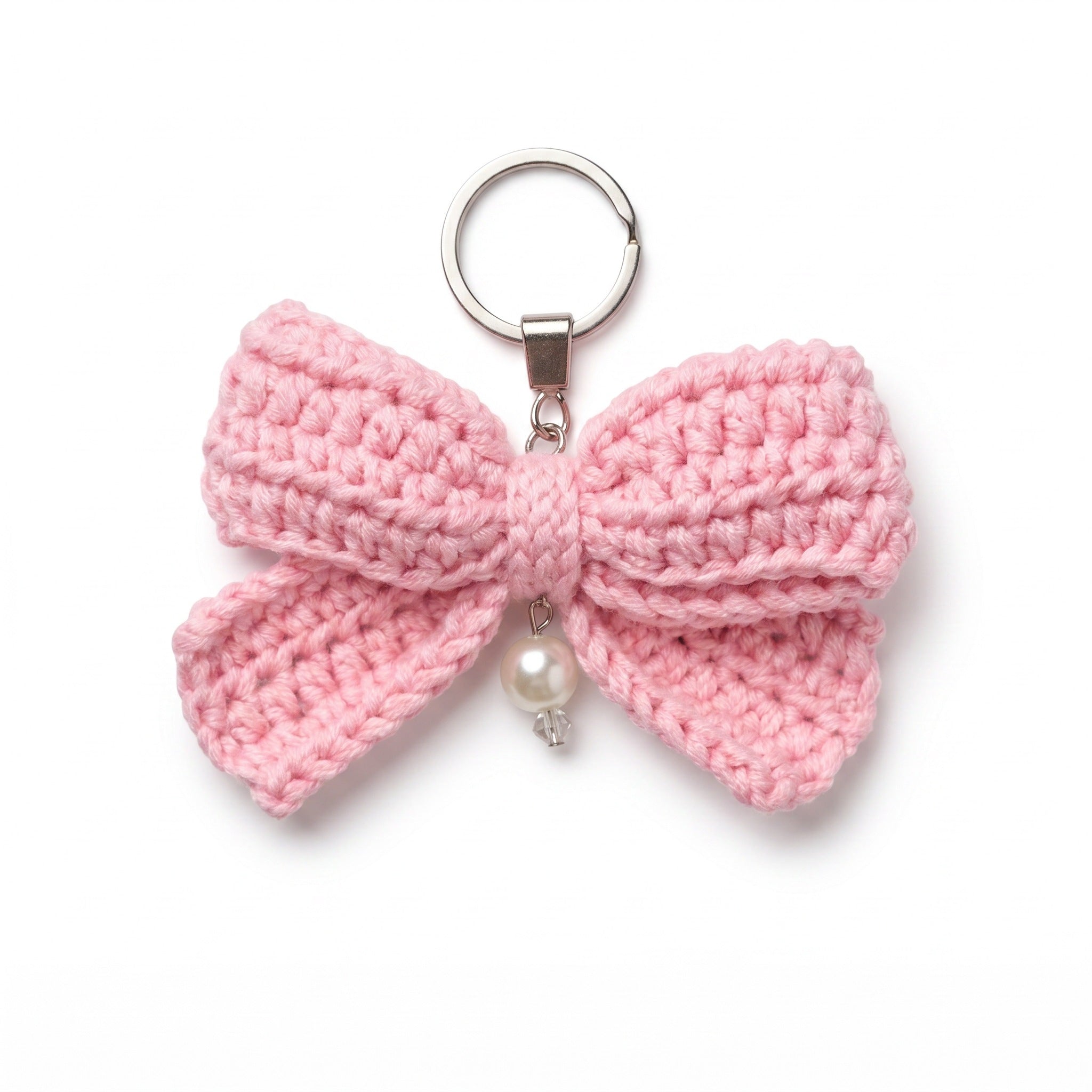 [BerryBow Canonical] BB-KC-RIB-PNK-01 | Hero | Pink Bow Crochet Keychain – Handmade by Berry Bow