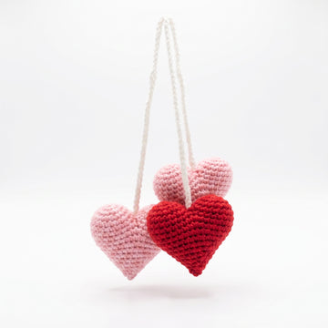 [BerryBow Canonical] BB-CHR-HRT-MUL-01 | Hero | Heart Trio Crochet Car Charm – Handmade by Berry Bow