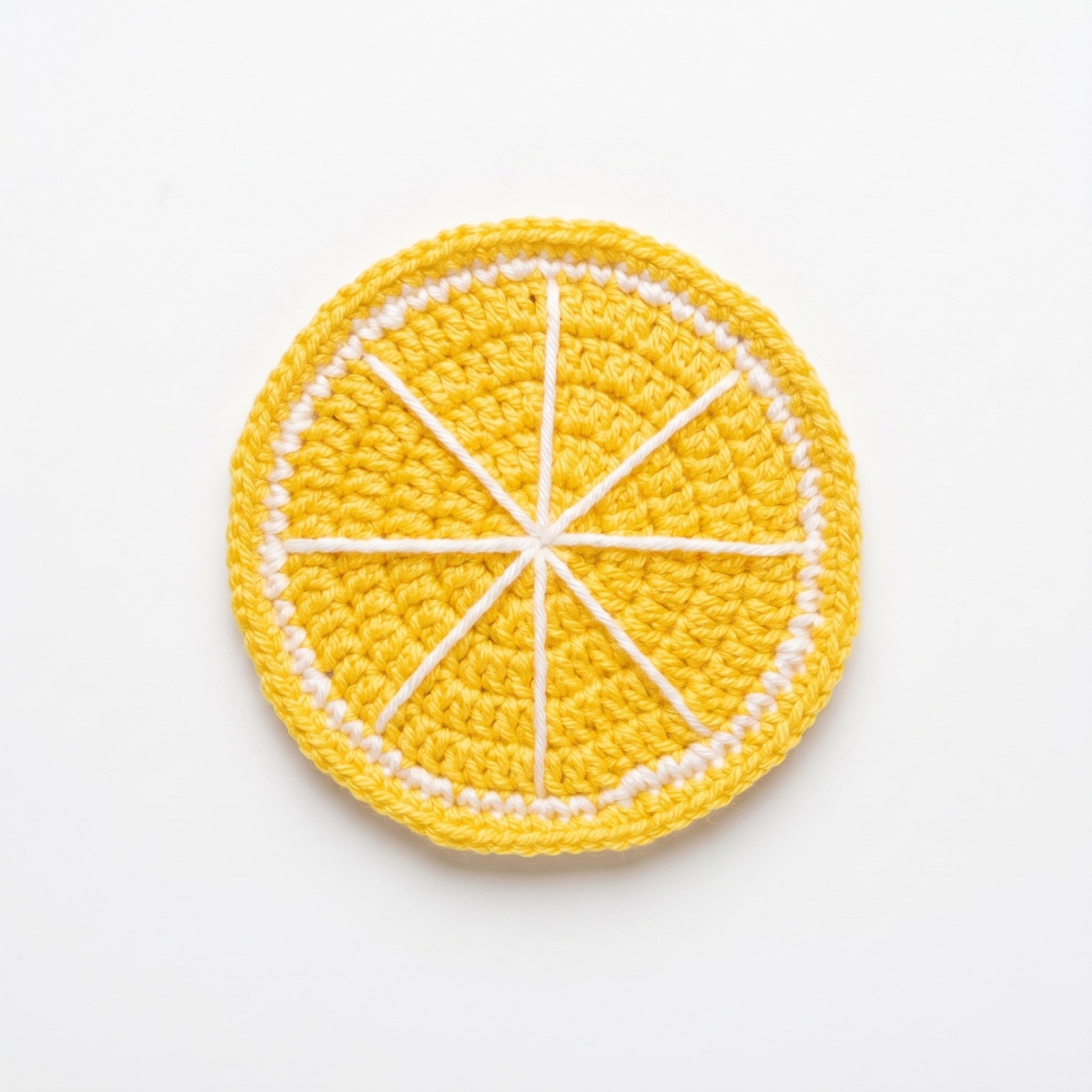 [BerryBow Canonical] BB-COS-FRU-YEL-02 | Hero | Lemon Slice Crochet Coaster – Handmade by Berry Bow