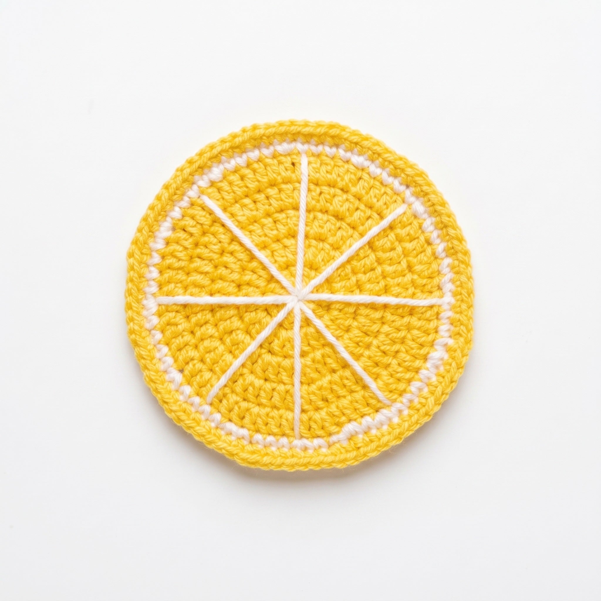 [BerryBow Canonical] BB-COS-FRU-YEL-02 | Hero | Lemon Slice Crochet Coaster – Handmade by Berry Bow