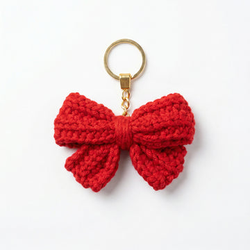 [BerryBow Canonical] BB-KC-RIB-RED-01 | Hero | Red Bow Crochet Keychain – Handmade by Berry Bow