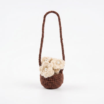 [BerryBow Canonical] BB-CHR-FLR-WHT-01 | Hero | White Basket Crochet Car Charm – Handmade by Berry Bow