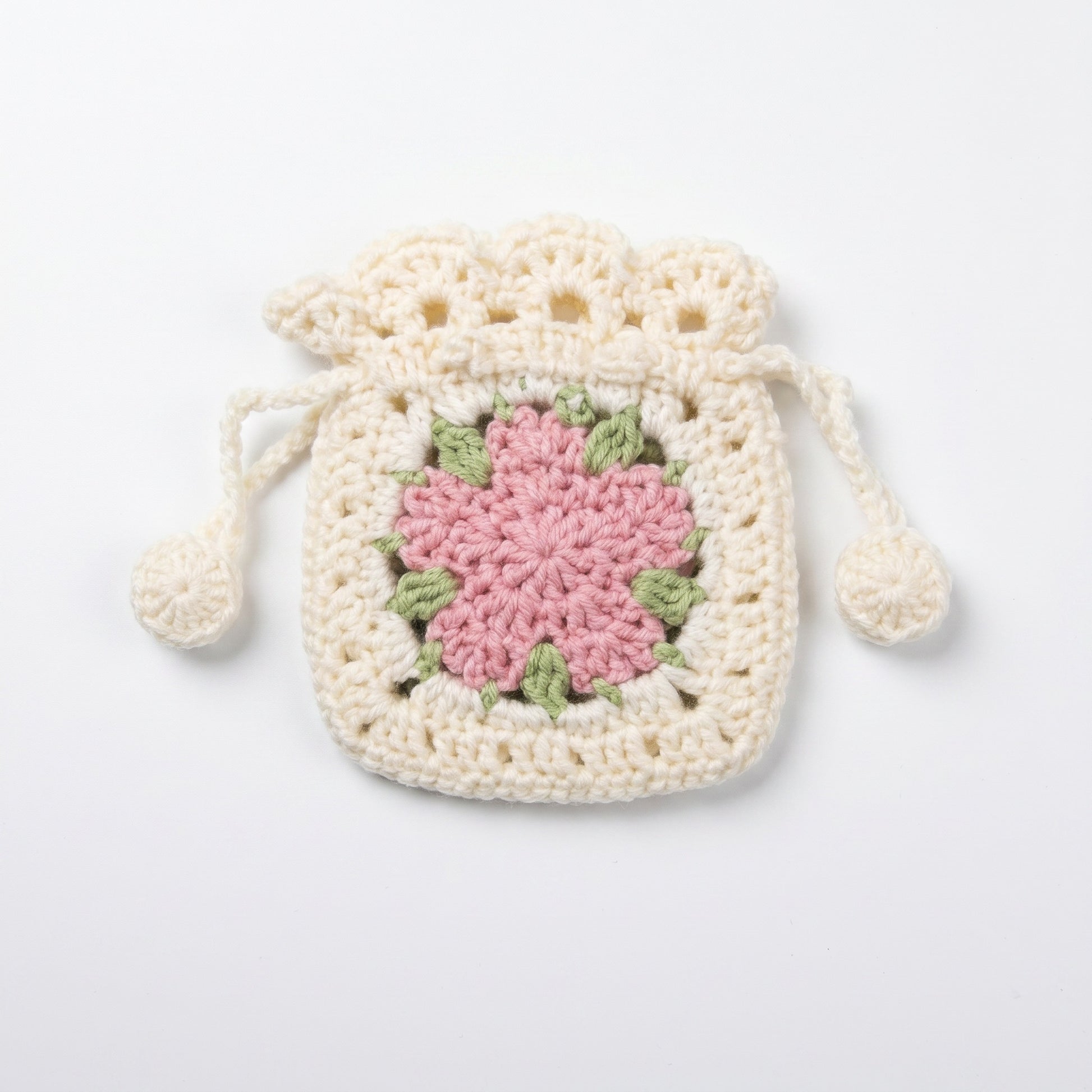 [BerryBow Canonical] BB-POU-OWH-PNK-05 | Hero | Pink Bloom Crochet Pouch – Handmade by Berry Bow