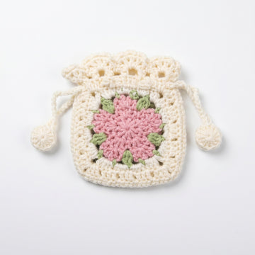 [BerryBow Canonical] BB-POU-OWH-PNK-05 | Hero | Pink Bloom Crochet Pouch – Handmade by Berry Bow