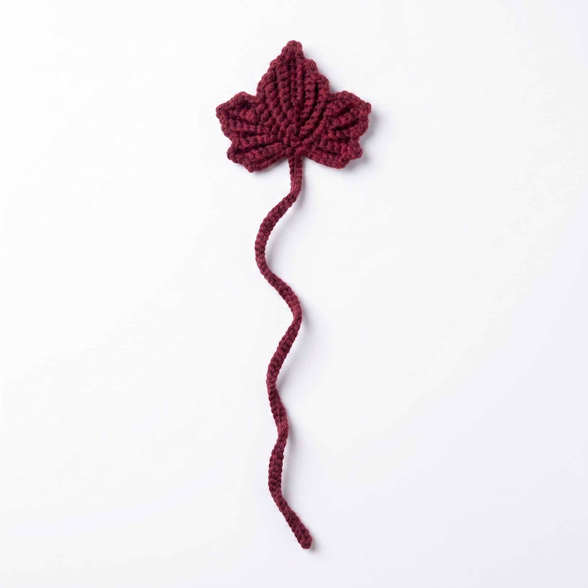 [BerryBow Canonical] BB-BM-LEF-BUR-01 | Hero | Burgundy Leaf Crochet Bookmark – Handmade by Berry Bow