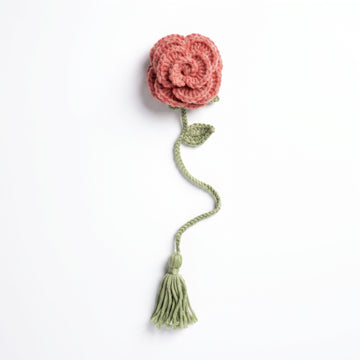 [BerryBow Canonical] BB-BM-ROS-PNK-01 | Hero | Pink Rose Crochet Bookmark – Handmade by Berry Bow