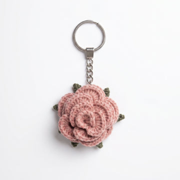 [BerryBow Canonical] BB-KC-ROS-PNK-02 | Hero | Pink Little Rose Crochet Keychain – Handmade by Berry Bow