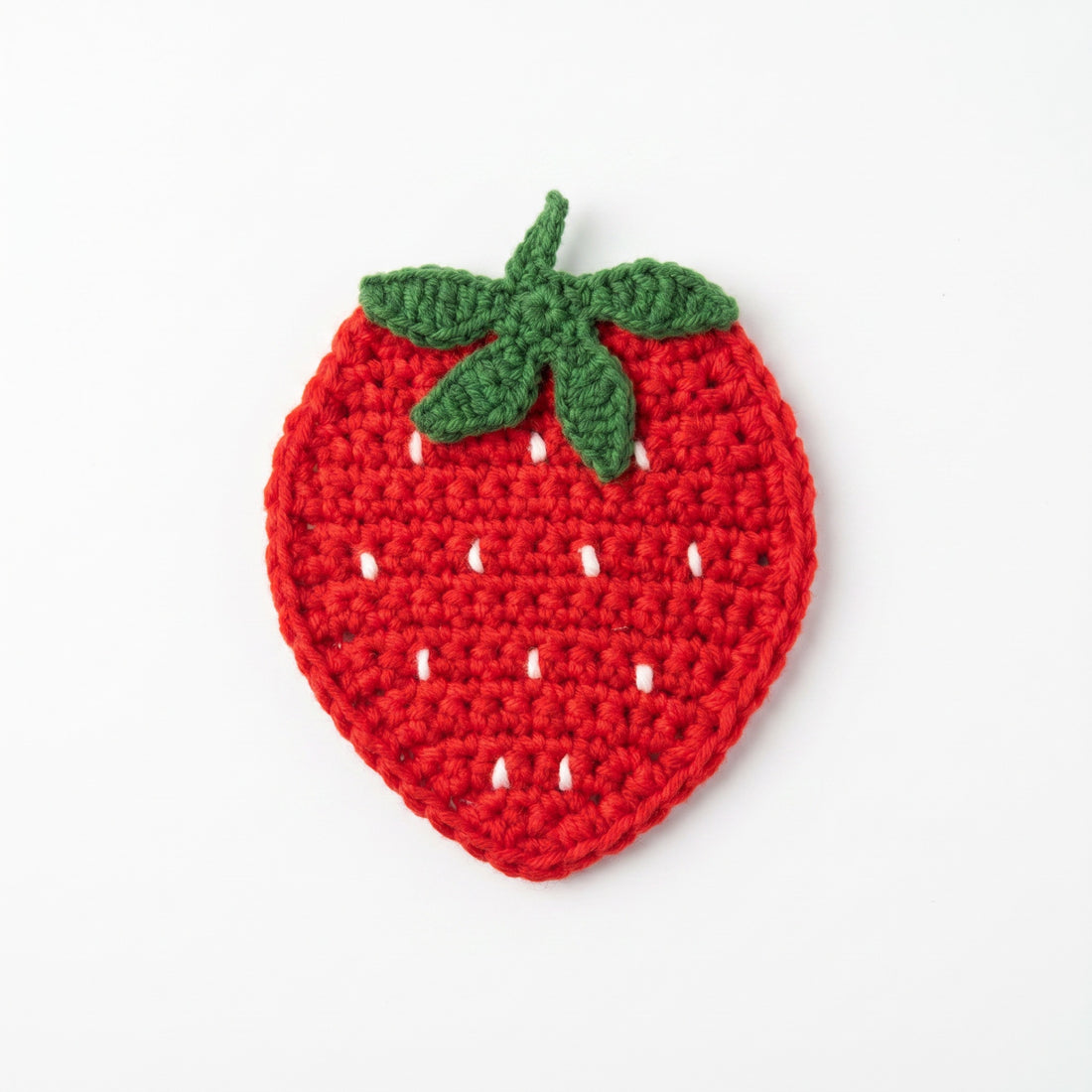 [BerryBow Canonical] BB-COS-FRU-RED-01 | Hero | Strawberry Crochet Coaster – Handmade by Berry Bow