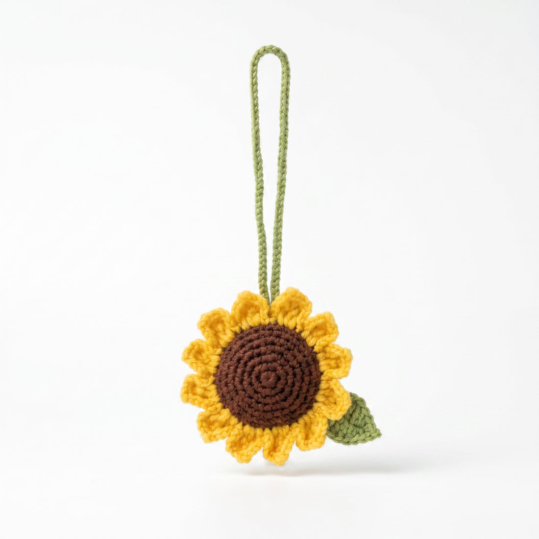 [BerryBow Canonical] BB-CHR-FLR-YEL-02 | Hero | Sunflower Drop Crochet Car Charm – Handmade by Berry Bow