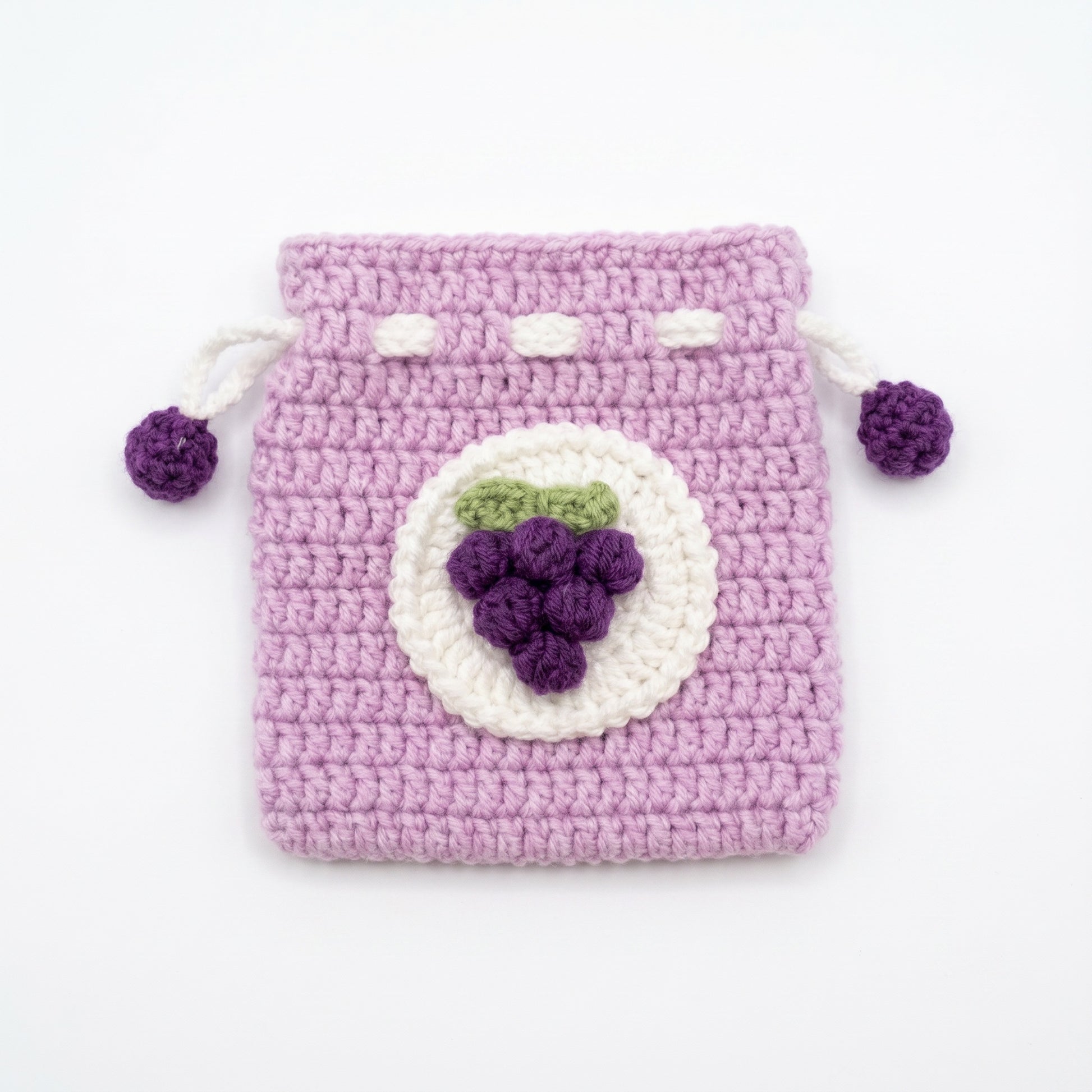 [BerryBow Canonical] BB-POU-PUR-GRP-04 | Hero | Purple Grapes Crochet Pouch – Handmade by Berry Bow