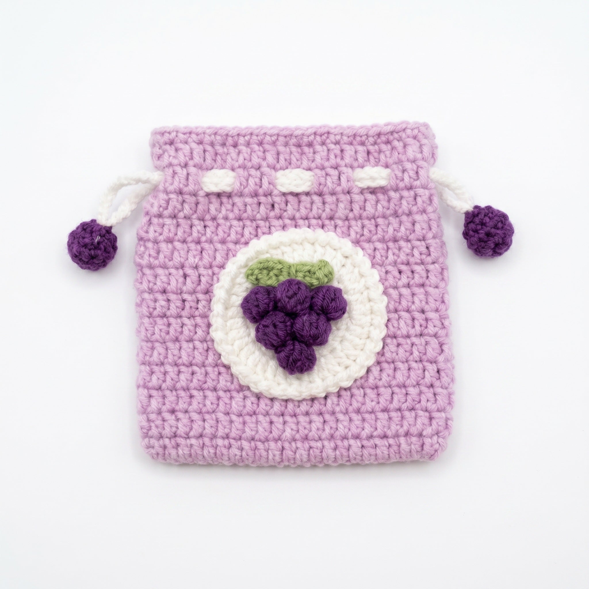 [BerryBow Canonical] BB-POU-PUR-GRP-04 | Hero | Purple Grapes Crochet Pouch – Handmade by Berry Bow