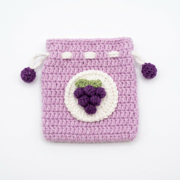 [BerryBow Canonical] BB-POU-PUR-GRP-04 | Hero | Purple Grapes Crochet Pouch – Handmade by Berry Bow