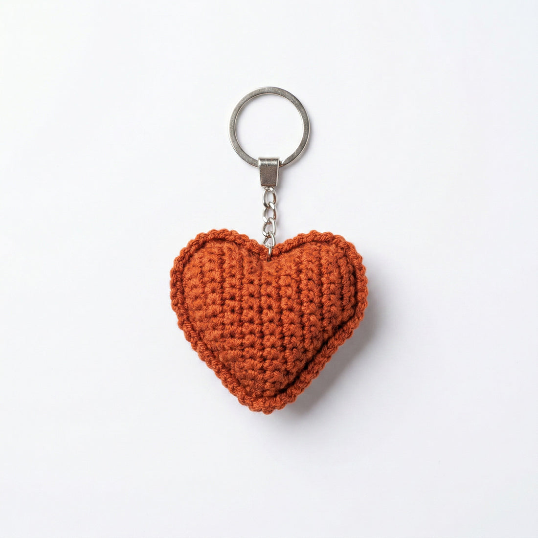 [BerryBow Canonical] BB-KC-HRT-DOR-01 | Hero | Amber Heart Crochet Keychain – Handmade by Berry Bow