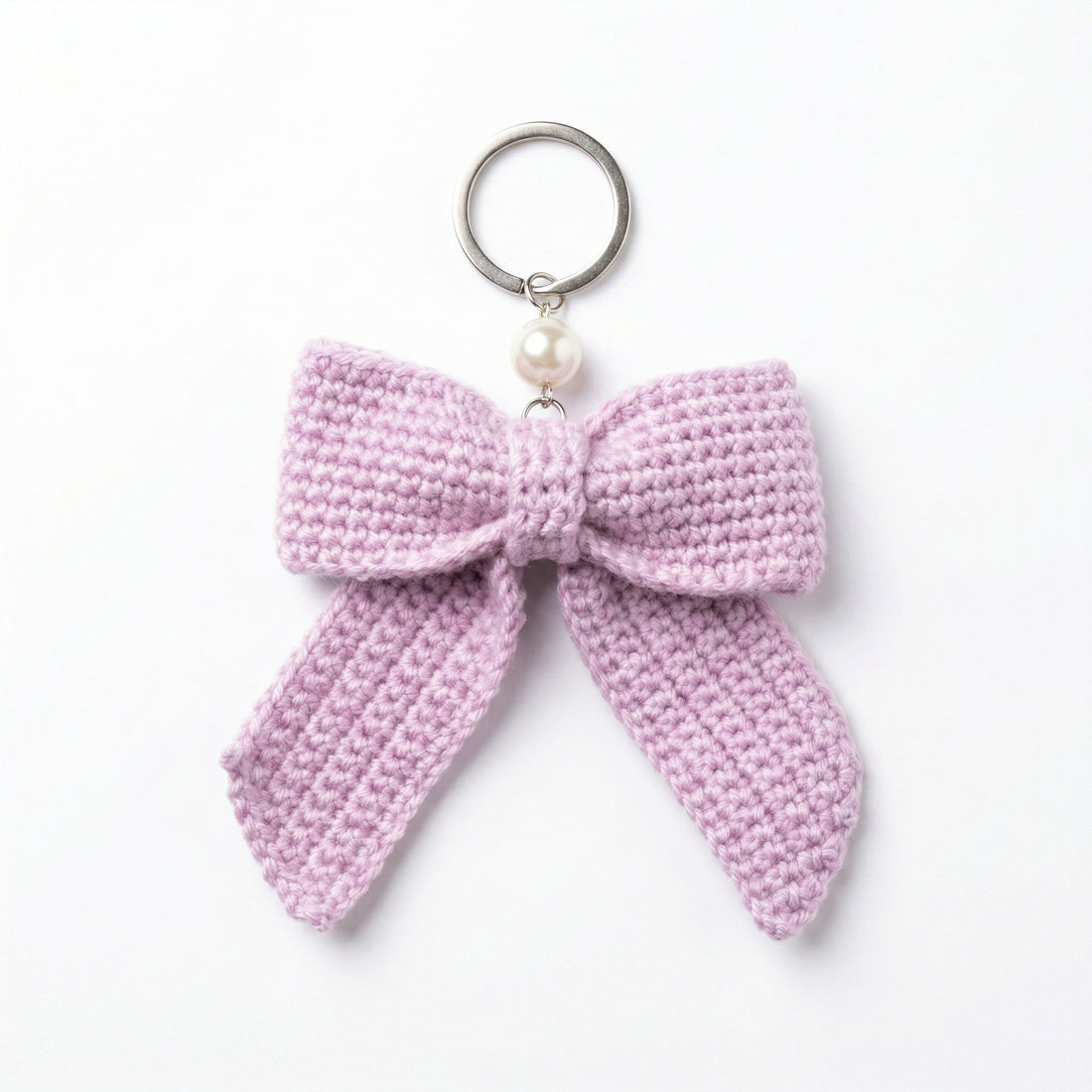 [BerryBow Canonical] BB-KC-RIB-LAV-01 | Hero | Purple Bow Crochet Keychain – Handmade by Berry Bow