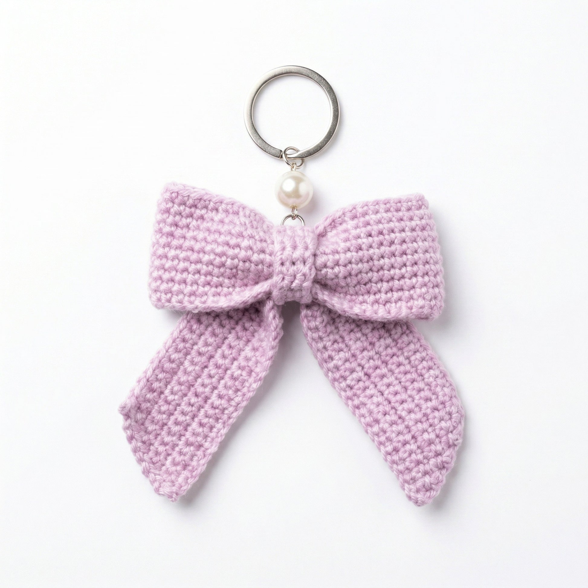 [BerryBow Canonical] BB-KC-RIB-LAV-01 | Hero | Purple Bow Crochet Keychain – Handmade by Berry Bow