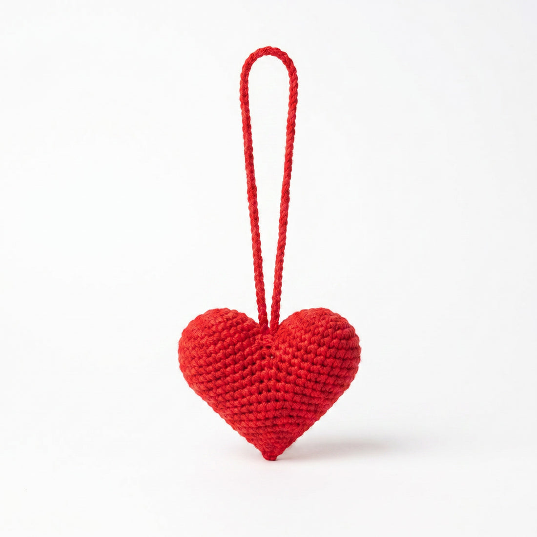 [BerryBow Canonical] BB-CHR-HRT-RED-01 | Hero | Red Heart Crochet Car Charm – Handmade by Berry Bow