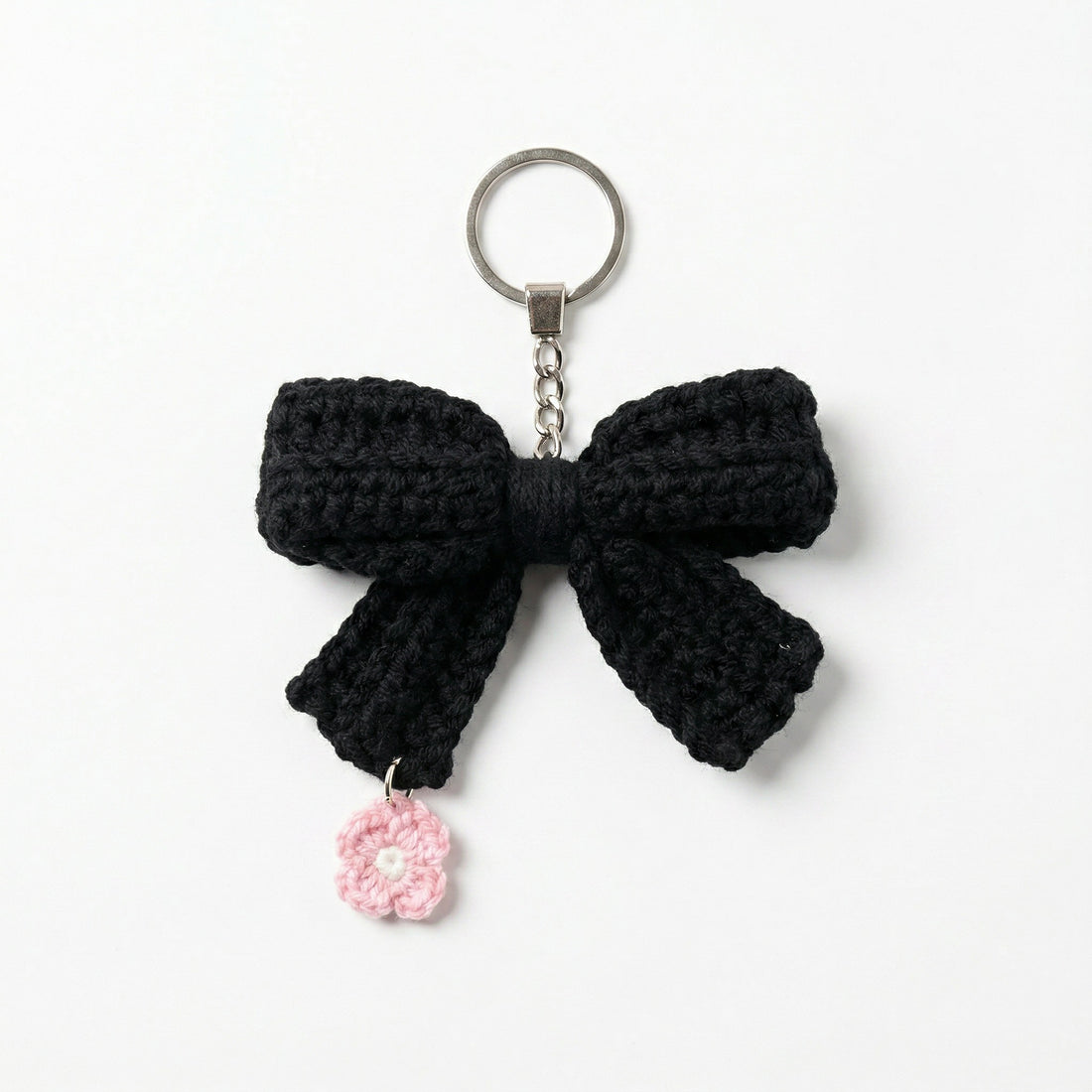 [BerryBow Canonical] BB-KC-RIB-BLK-01 | Hero | Black Bow Crochet Keychain – Handmade by Berry Bow