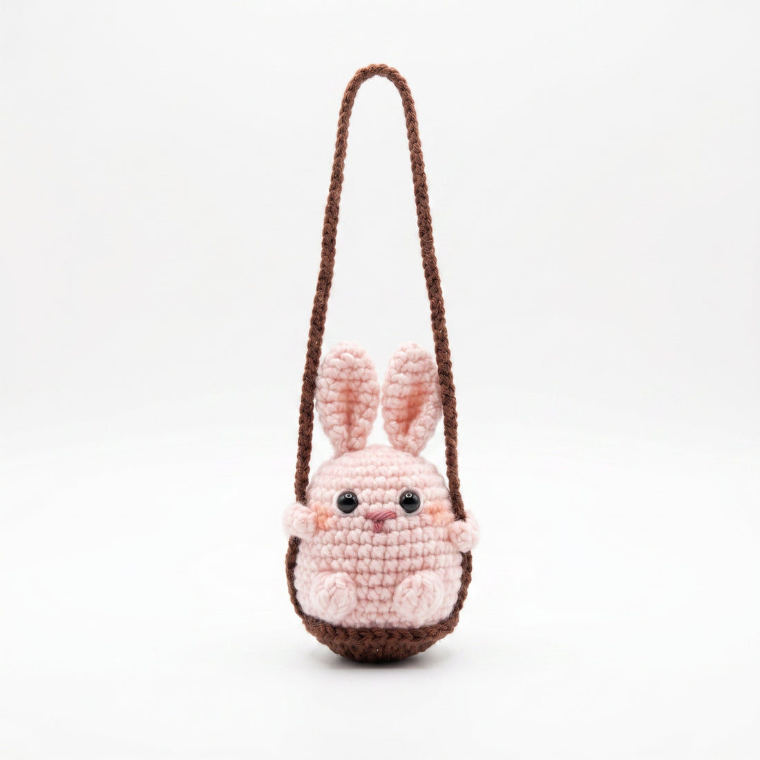 [BerryBow Canonical] BB-CHR-ANI-PNK-01 | Hero | Pink Bunny Crochet Car Charm – Handmade by Berry Bow