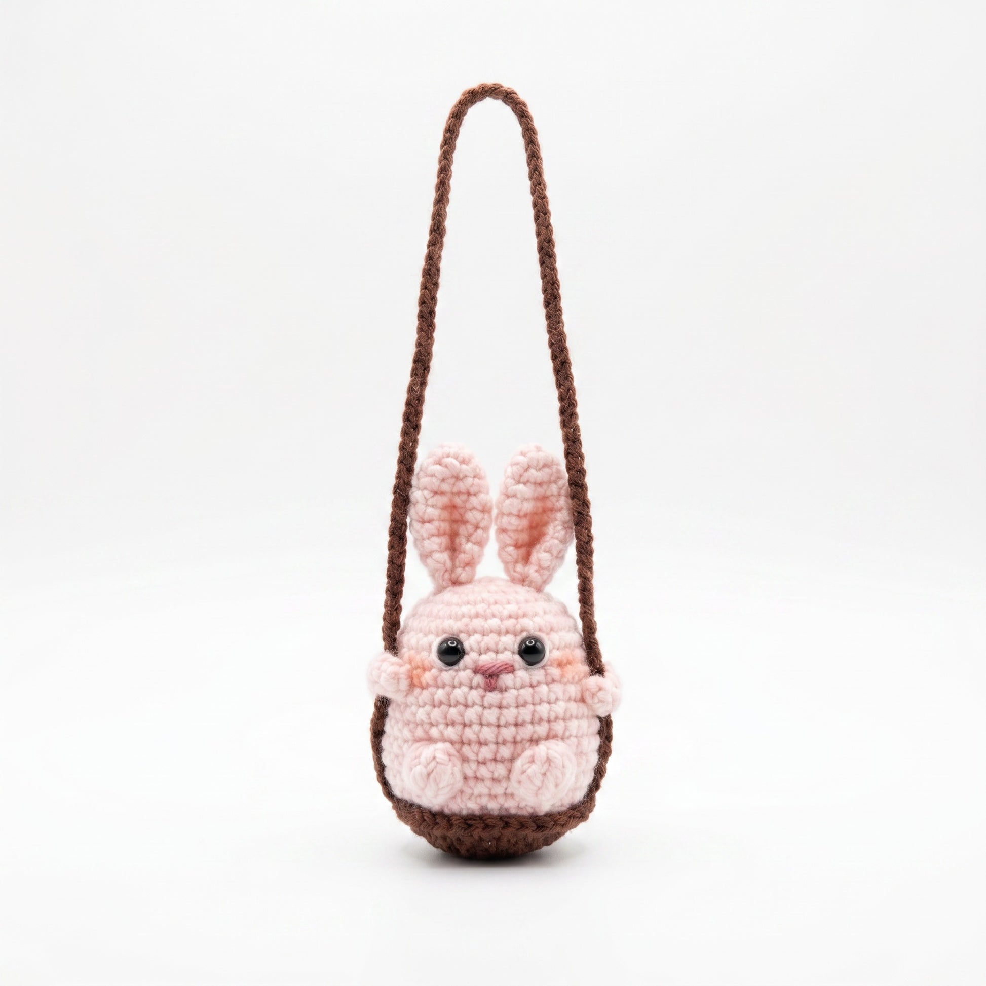 [BerryBow Canonical] BB-CHR-ANI-PNK-01 | Hero | Pink Bunny Crochet Car Charm – Handmade by Berry Bow