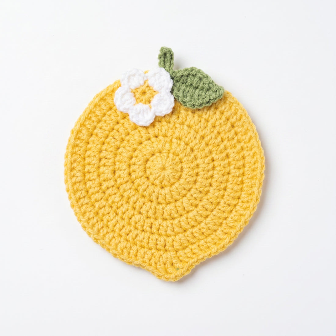 [BerryBow Canonical] BB-COS-FRU-YEL-01 | Hero | Lemon Crochet Coaster – Handmade by Berry Bow
