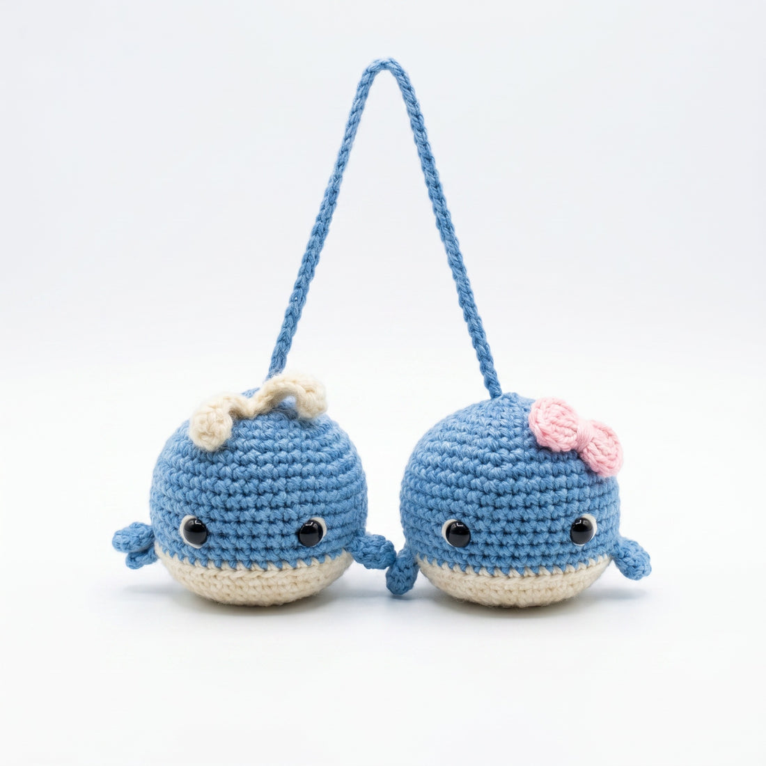 [BerryBow Canonical] BB-CHR-ANI-BLU-04 | Hero | Baby Whale Duo Crochet Car Charm – Handmade by Berry Bow