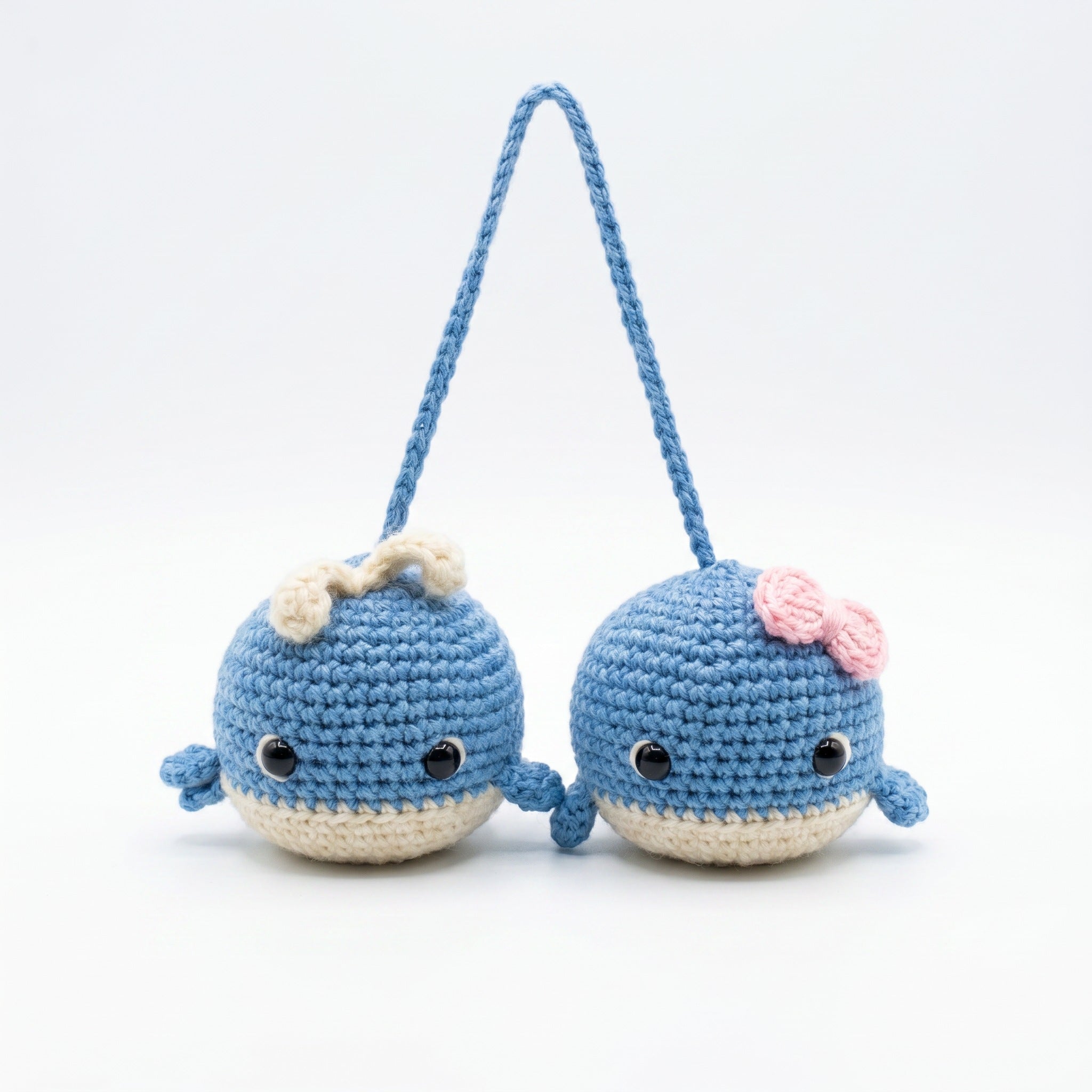 [BerryBow Canonical] BB-CHR-ANI-BLU-04 | Hero | Baby Whale Duo Crochet Car Charm – Handmade by Berry Bow