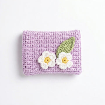 [BerryBow Canonical] BB-POU-PUR-BLS-01 | Hero | Purple Blossom Crochet Pouch – Handmade by Berry Bow