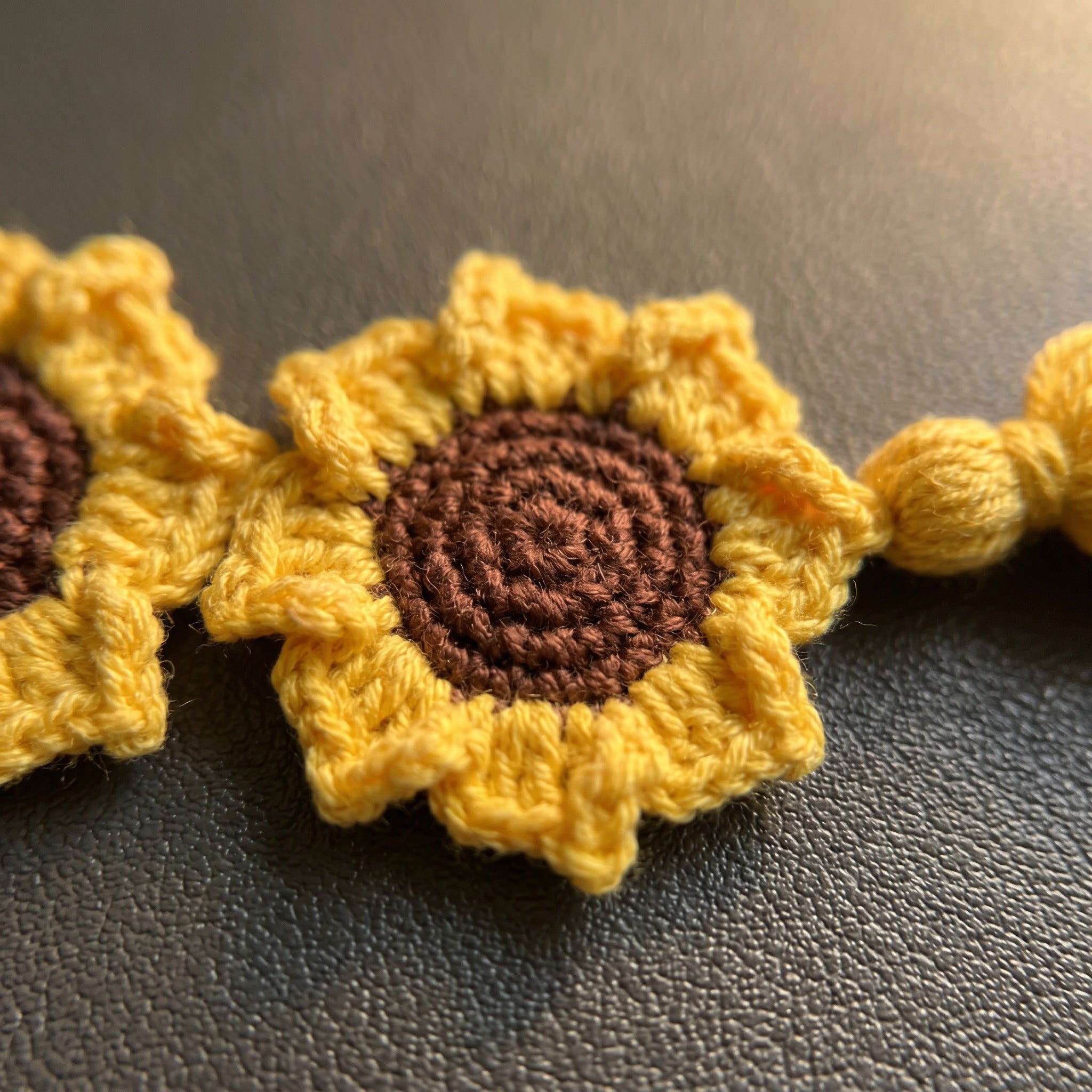 [BerryBow Canonical] BB-BM-FLO-YEL-01 | Detail | Baby Sunflower Crochet Bookmark – Handmade by Berry Bow