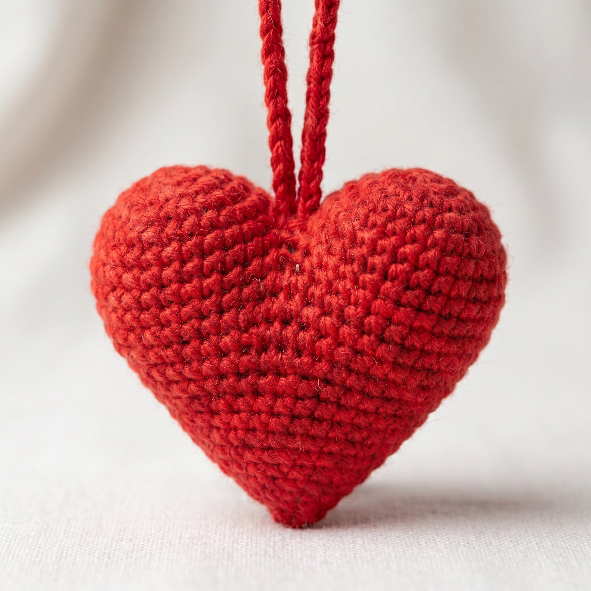 [BerryBow Canonical] BB-CHR-HRT-RED-01 | Detail | Red Heart Crochet Car Charm – Handmade by Berry Bow