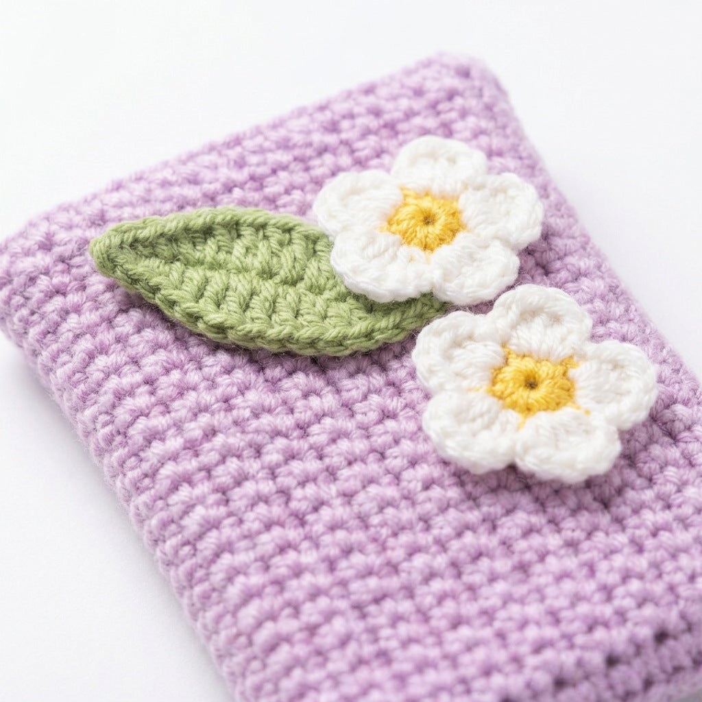[BerryBow Canonical] BB-POU-PUR-BLS-01 | Hero | Purple Blossom Crochet Pouch – Handmade by Berry Bow
