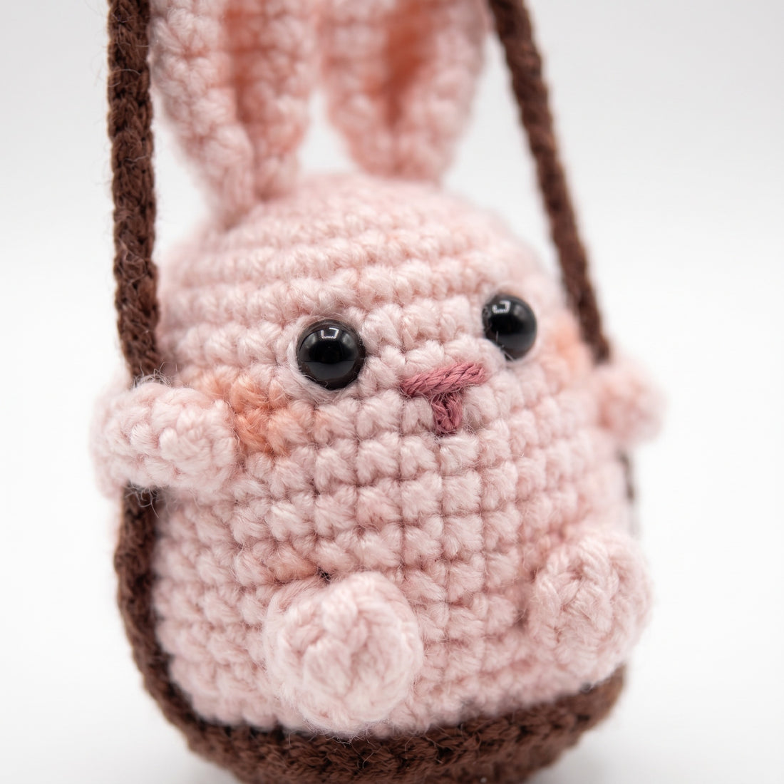 [BerryBow Canonical] BB-CHR-ANI-PNK-01 | Hero | Pink Bunny Crochet Car Charm – Handmade by Berry Bow