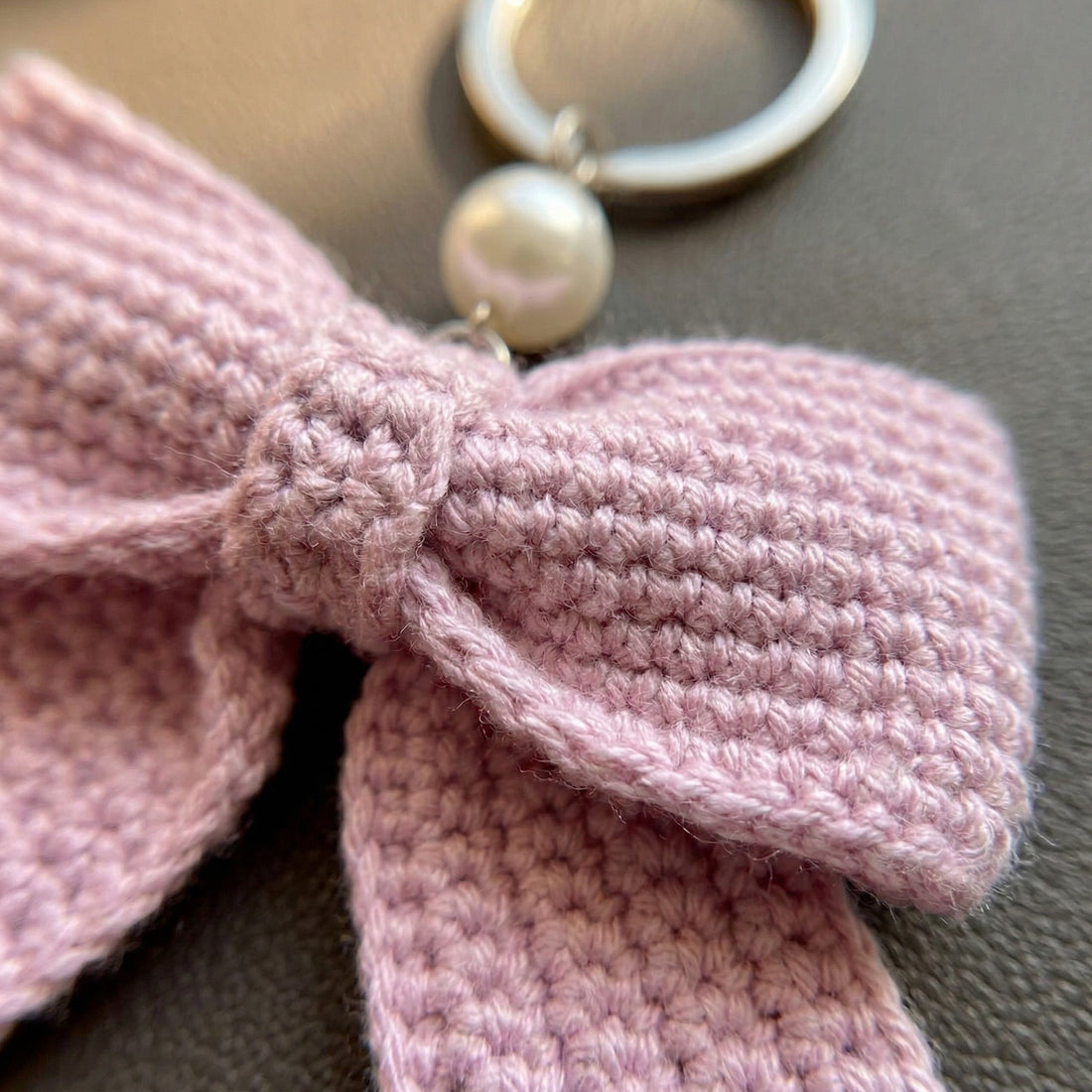 [BerryBow Canonical] BB-KC-RIB-LAV-01 | Hero | Purple Bow Crochet Keychain – Handmade by Berry Bow