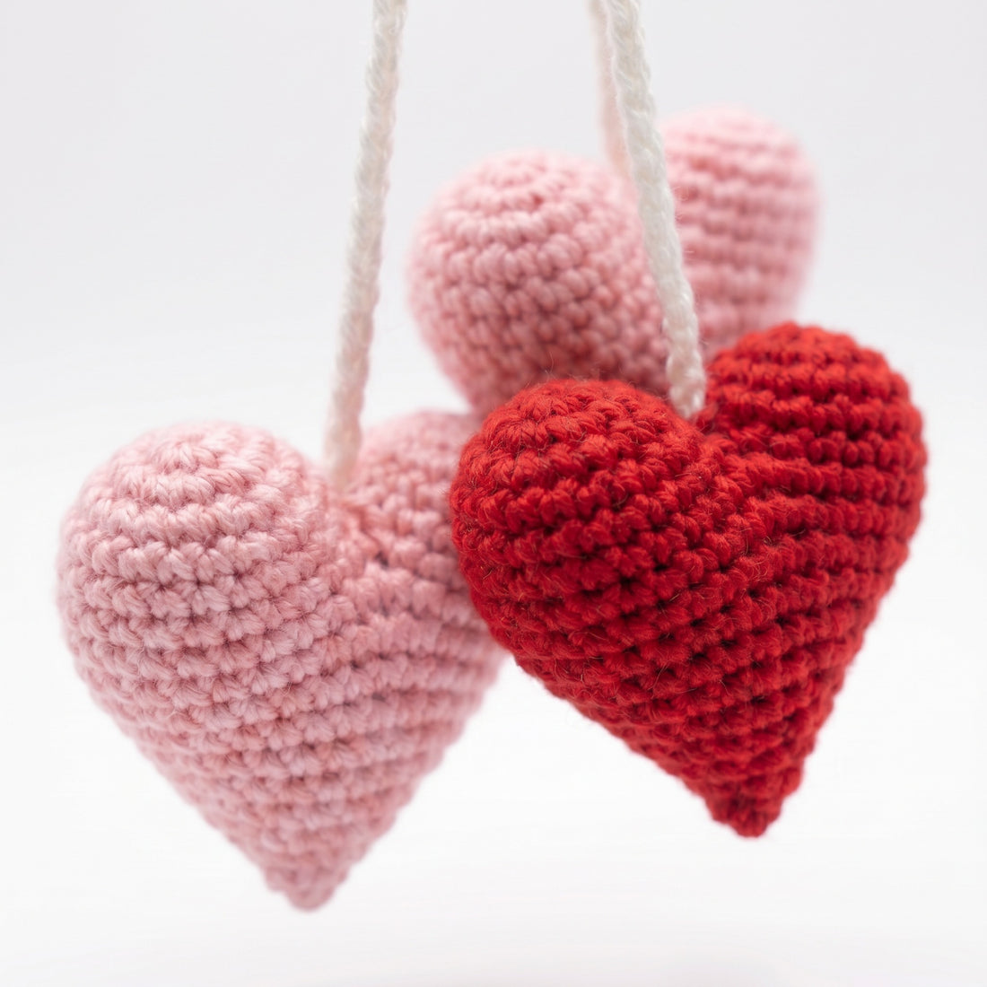[BerryBow Canonical] BB-CHR-HRT-MUL-01 | Hero | Heart Trio Crochet Car Charm – Handmade by Berry Bow