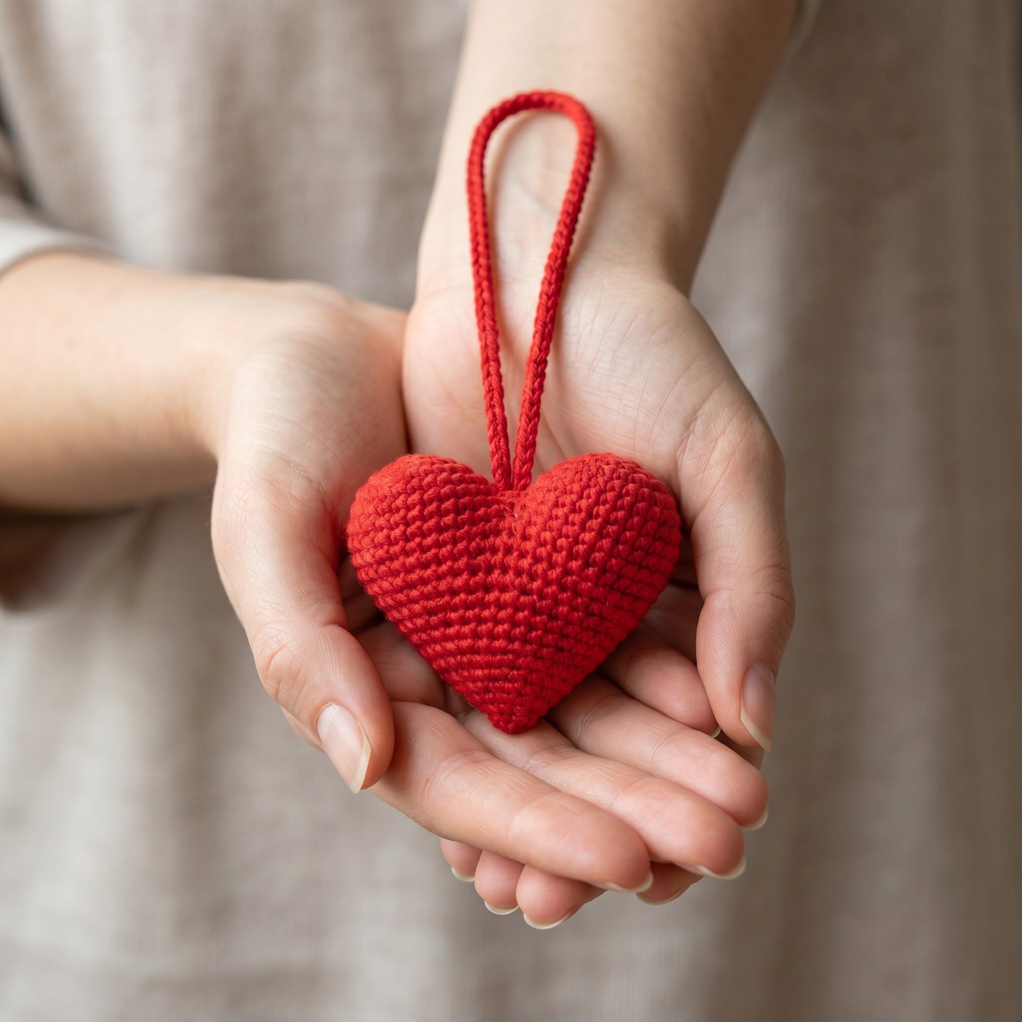 [BerryBow Canonical] BB-CHR-HRT-RED-01 | Scale | Red Heart Crochet Car Charm – Handmade by Berry Bow