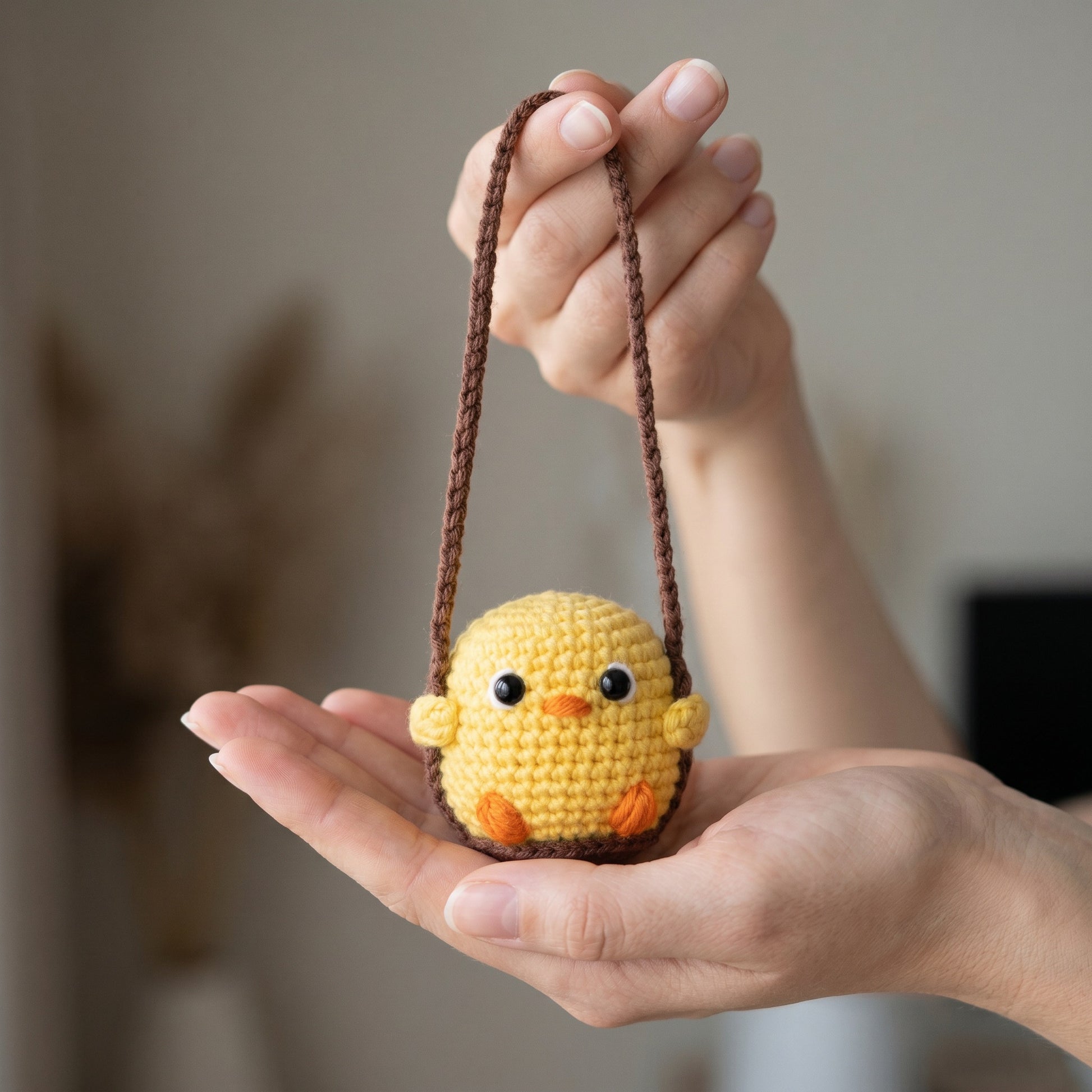 [BerryBow Canonical] BB-CHR-ANI-YEL-01 | Scale | Little Chick Crochet Car Charm – Handmade by Berry Bow