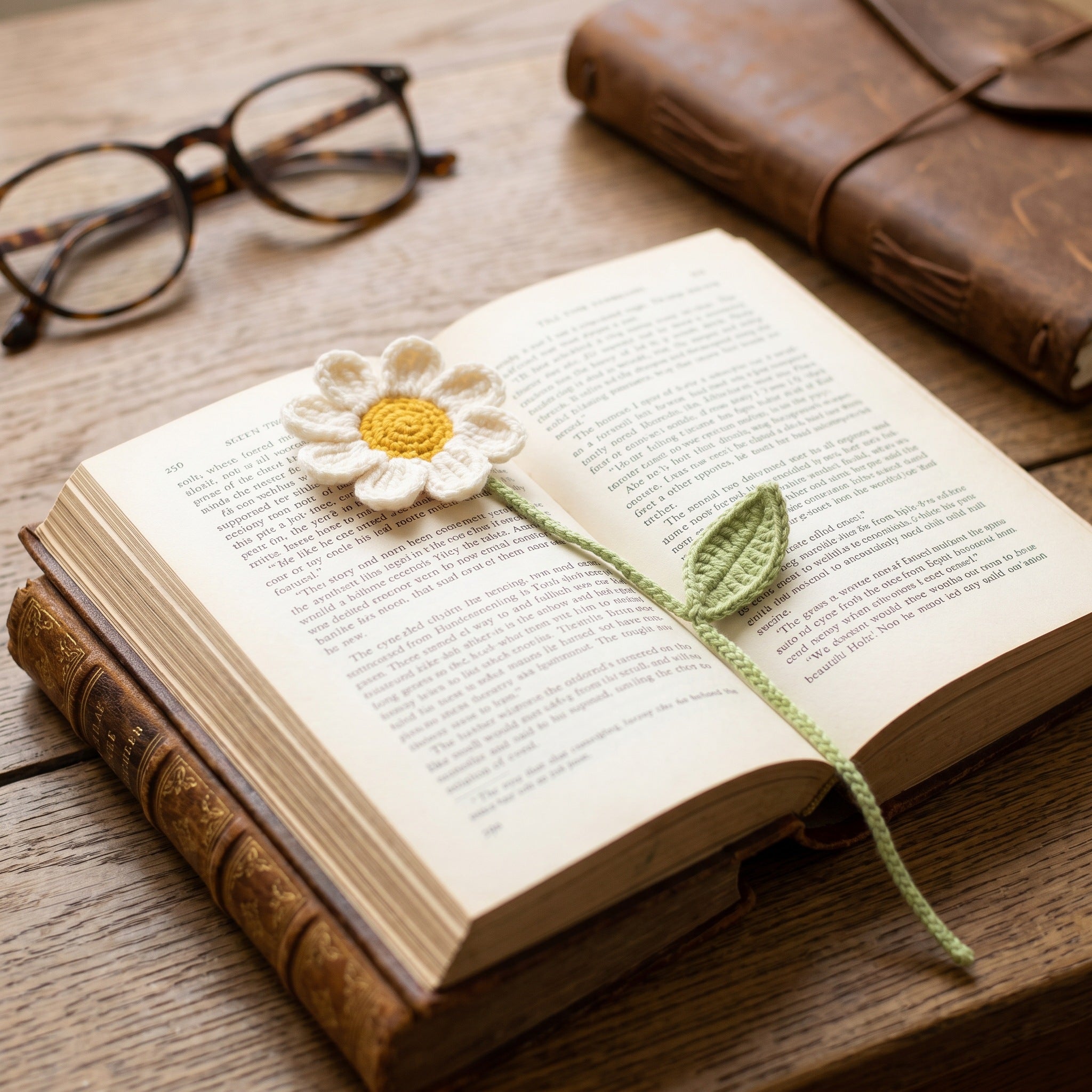 [BerryBow Canonical] BB-BM-DAI-WHT-01 | Lifestyle | White Daisy Crochet Bookmark – Handmade by Berry Bow