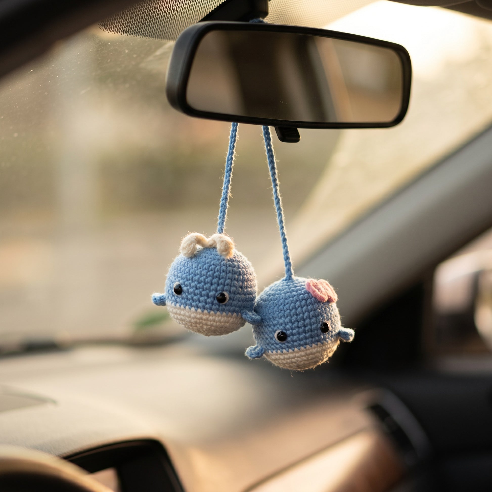 [BerryBow Canonical] BB-CHR-ANI-BLU-04 | Lifestyle | Baby Whale Duo Crochet Car Charm – Handmade by Berry Bow