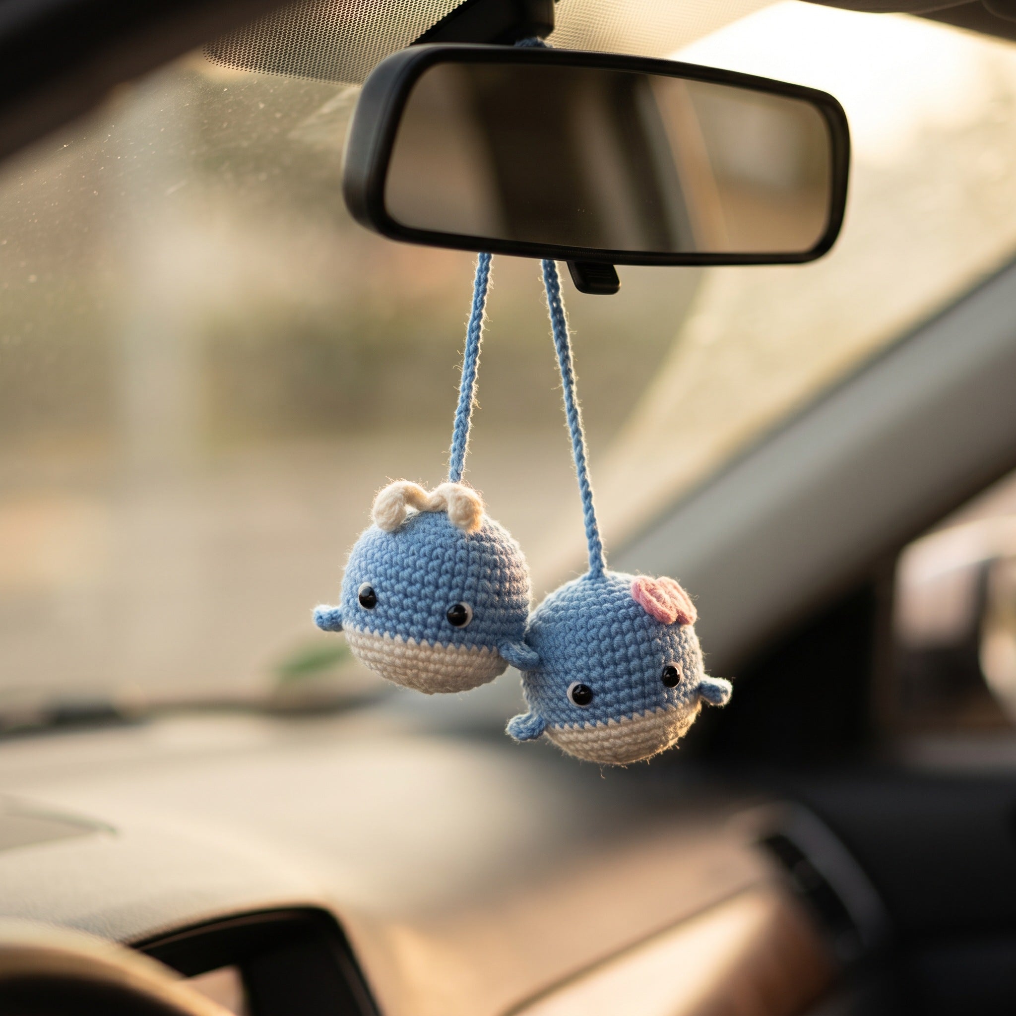 [BerryBow Canonical] BB-CHR-ANI-BLU-04 | Lifestyle | Baby Whale Duo Crochet Car Charm – Handmade by Berry Bow