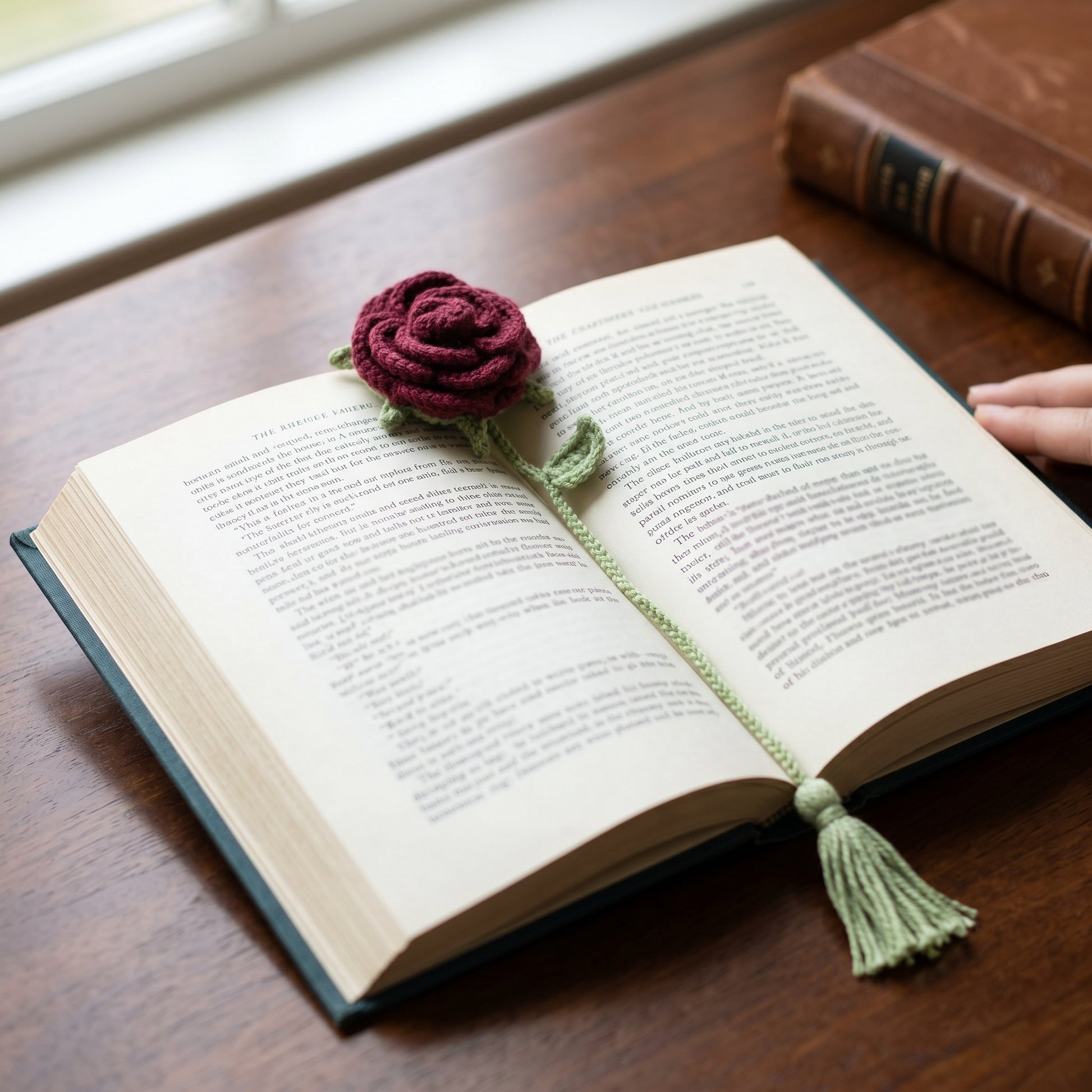 [BerryBow Canonical] BB-BM-ROS-BUR-01 | Lifestyle | Burgundy Rose Crochet Bookmark – Handmade by Berry Bow