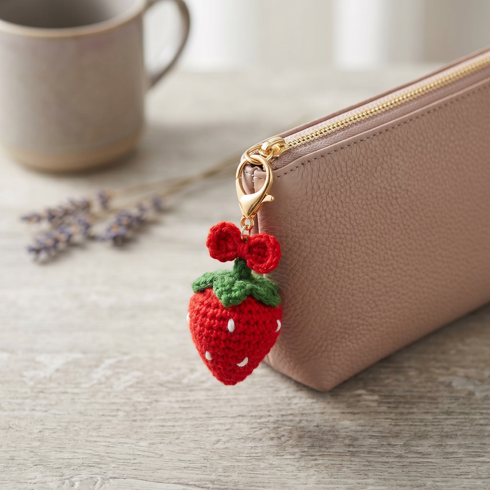 [BerryBow Canonical] BB-KC-BER-RED-02 | Lifestyle | Strawberry Bow Crochet Keychain – Handmade by Berry Bow
