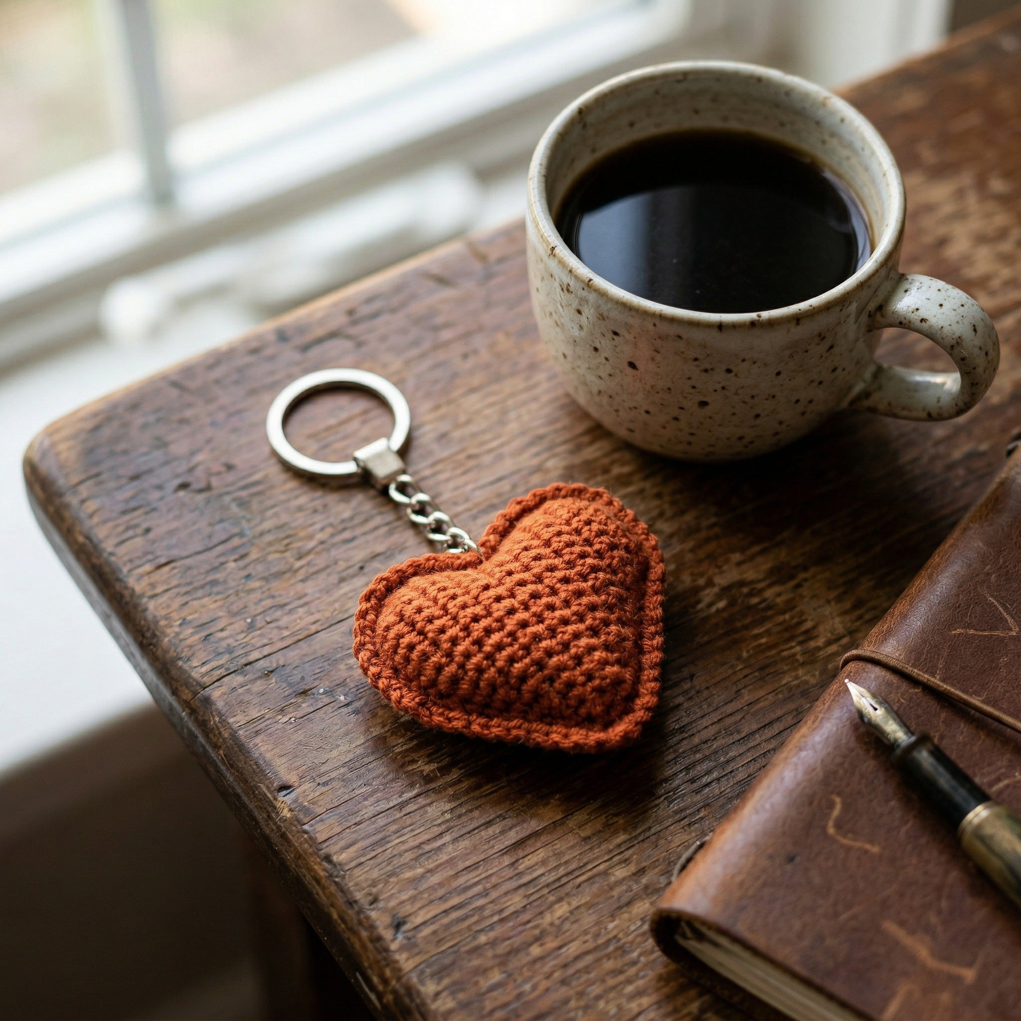 [BerryBow Canonical] BB-KC-HRT-DOR-01 | Lifestyle | Amber Heart Crochet Keychain – Handmade by Berry Bow