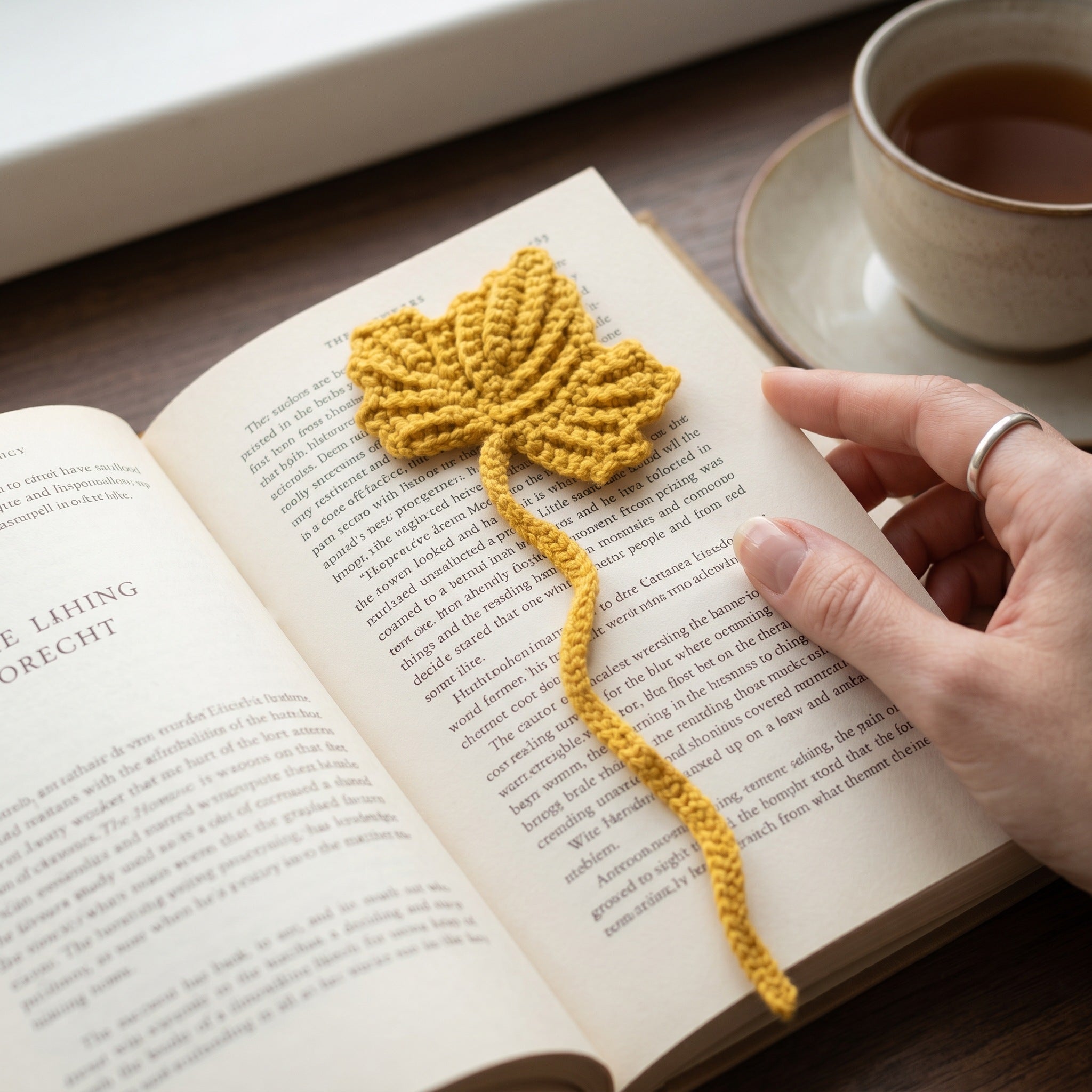 [BerryBow Canonical] BB-BM-LEF-MUS-01 | Lifestyle | Mustard Leaf Crochet Bookmark – Handmade by Berry Bow