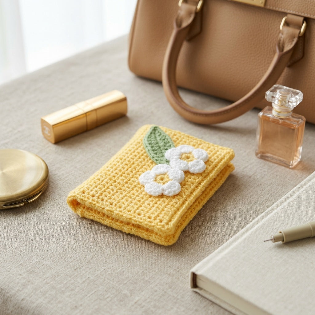 [BerryBow Canonical] BB-POU-YEL-DAI-02 | Lifestyle | Sunshine Daisy Crochet Pouch – Handmade by Berry Bow